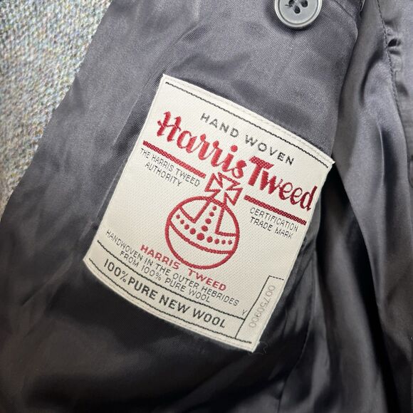 Harris Tweed Herringbone Wool Sport Coat Blazer Jacket Gray Blue 2 Button 44L - Picture 8 of 16